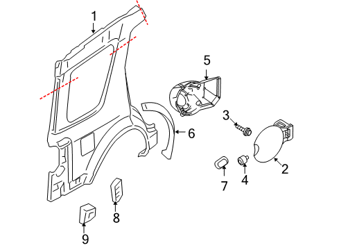 2009 Ford Taurus X Quarter Panel & Components Vent Grille Diagram for 5F9Z-78280B62-AA