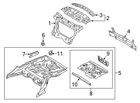 2014 BMW M6 Gran Coupe Rear Body Panel, Floor & Rails End Piece, Luggage-Compartment Floor Diagram for 41127263763