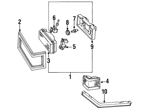 1990 Cadillac Brougham Headlamps Lens & Housing Asm-Headlamp Diagram for 16516761