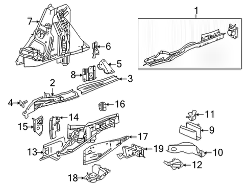 2021 Cadillac XT4 Rear Floor & Rails Rail Support Bracket Diagram for 84105752