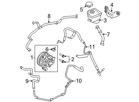 2011 Lincoln MKZ P/S Pump & Hoses, Steering Gear & Linkage Upper Return Hose Diagram for AH6Z-3A713-G