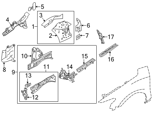 2016 Nissan Maxima Structural Components & Rails Hoodledge Assy-RH Diagram for 64100-4RA0A