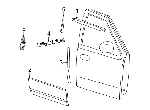 2002 Lincoln Blackwood Exterior Trim - Front Door Body Side Molding Diagram for 2C6Z-1620878-AAA