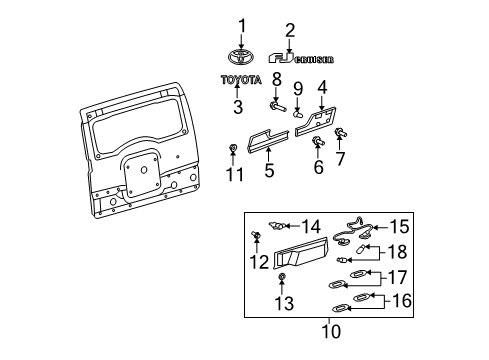 2009 Toyota FJ Cruiser Exterior Trim - Back Door Handle, Outside Retainer Diagram for 62955-95700
