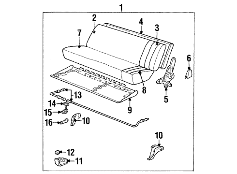 1988 Chevrolet K1500 Rear Seat Components Bracket, Rear Seat Hinge Diagram for 12546634