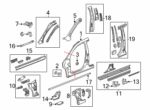 2016 GMC Terrain Center Pillar, Hinge Pillar, Rocker, Uniside Weatherstrip Pillar Reinforcement Diagram for 22940801