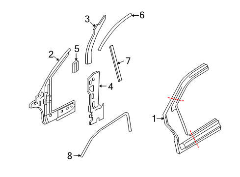 2000 Ford Focus Hinge Pillar Drip Molding Diagram for YS4Z-6151822-AA