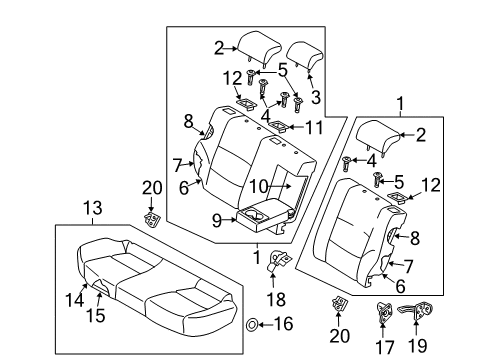2009 Hyundai Elantra Rear Seat Components Guide Assembly-Headrest Without Lever Diagram for 88722-2B000-4W