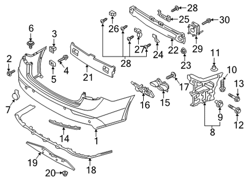 2020 Genesis G80 Bumper & Components - Rear Screw-Tapping Diagram for 12441-05167-B