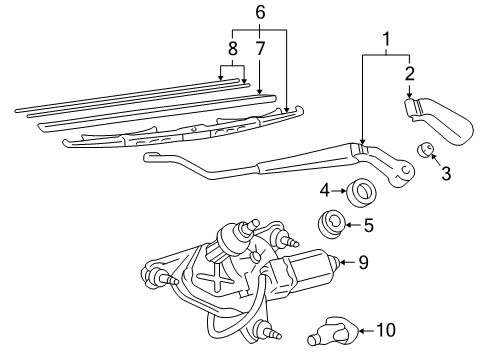 2002 Lexus RX300 Wiper & Washer Components Washer, Rear Wiper Link Pivot, NO.1 Diagram for 85134-48010