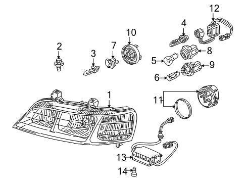 2000 Acura RL Headlamps Passenger Headlight Lens/Housing Link Diagram for 33101-SZ3-A02