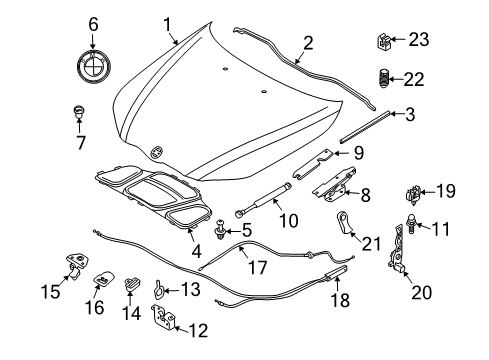 2008 BMW M6 Hood & Components Left Engine Hood Hinge Diagram for 41617210669