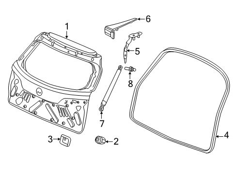 2014 Acura RDX Lift Gate Cover, Driver Side Tailgate Hinge Diagram for 74885-TX4-A00