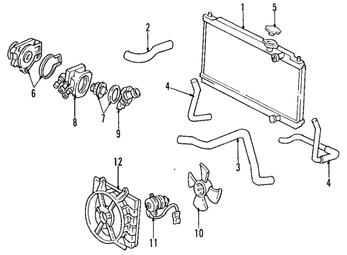 1994 Acura Integra Cooling System, Radiator, Water Pump, Cooling Fan Motor, Cooling Fan Diagram for 19030-P08-014