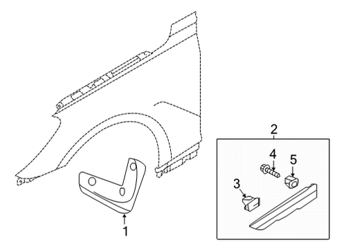 2022 Genesis G90 Exterior Trim - Fender Moulding Assembly-Fender Waist Line, RH Diagram for 87732-D2000