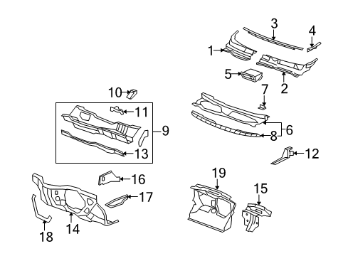 2010 Saturn Vue Cowl Cowl Grille Side Seal Diagram for 96624540