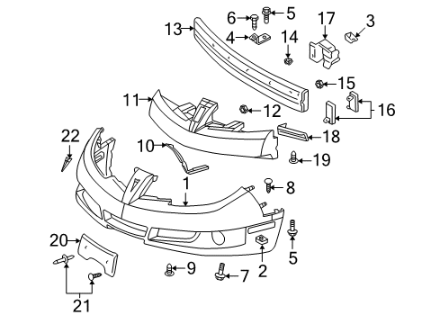 2004 Pontiac Sunfire Front Bumper Bumper Cover Fastener Diagram for 1644290