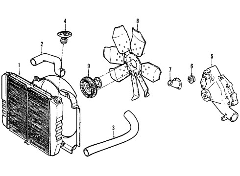 1991 Lincoln Town Car Radiator & Components, Water Pump, Cooling Fan Upper Hose Diagram for F1VY-8260-A