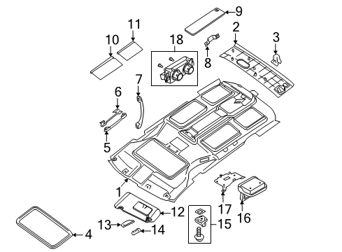 2009 Nissan Quest Interior Trim - Roof Bulb - Vanity Mirror Diagram for 96415-ZM70A