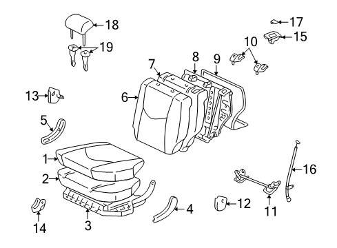 2001 Toyota Highlander Second Row Seats Seat Cover Diagram for 71076-48110-A0