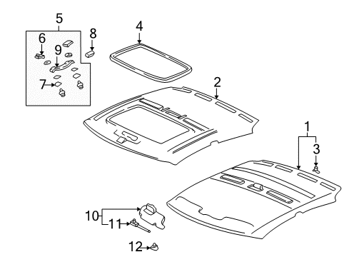 1995 Acura Integra Interior Trim - Roof Lining Assembly, Roof (Shimmer Gray) (Sunroof) Diagram for 83200-ST8-921ZA