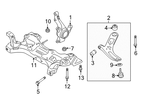 2017 Hyundai Accent Front Suspension Components, Lower Control Arm, Stabilizer Bar Bolt-Crossmember Mounting Diagram for 62452-1R000