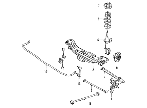 1995 Ford Probe Rear Suspension Components, Lower Control Arm, Stabilizer Bar Hub & Bearing Diagram for F32Z1104C