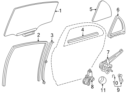 2005 Toyota Corolla Front Door Guide Channel Diagram for 67408-12260