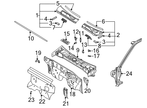 2000 Nissan Frontier Cab Cowl, Hinge Pillar INSULATOR-Dash Lower, LH Diagram for 67895-8B400