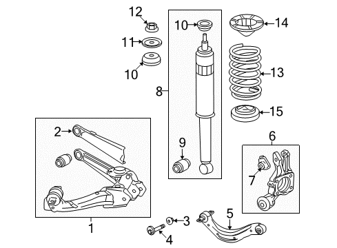 2015 Honda Civic Rear Suspension Components, Upper Control Arm, Stabilizer Bar Knuckle, Left Rear Diagram for 52215-TR7-A00
