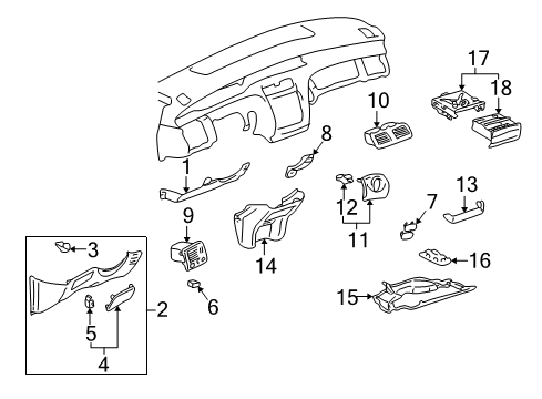 2003 Toyota Avalon Cluster & Switches, Instrument Panel Cover Diagram for 55407-AC010-E0