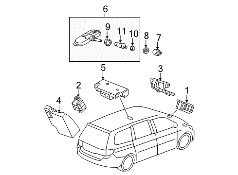 2009 Honda Odyssey Tire Pressure Monitoring Initiator Unit, Tpms Diagram for 39360-S9V-A01