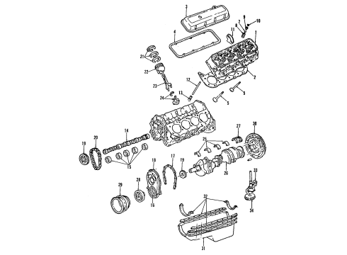2000 GMC K3500 Engine Parts, Mounts, Cylinder Head & Valves, Camshaft & Timing, Oil Pan, Oil Pump, Crankshaft & Bearings, Pistons, Rings & Bearings Push Rods Diagram for 10227763