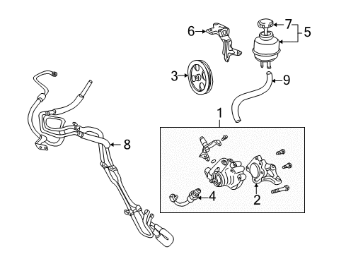 2007 Lexus SC430 P/S Pump & Hoses, Steering Gear & Linkage Bracket, Pump, Rear Diagram for 44442-50020