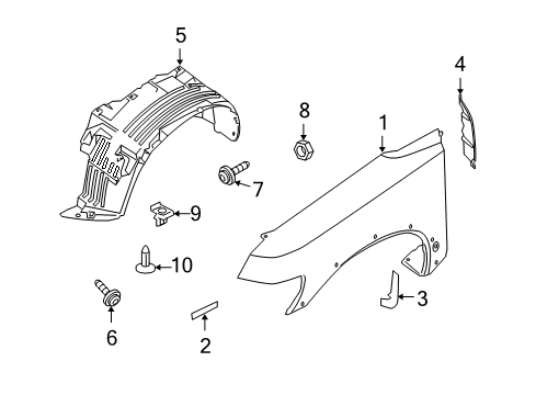 2010 Nissan Armada Fender & Components Protector-Front Fender, LH Diagram for 63831-ZQ00A