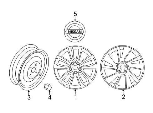 2017 Nissan Murano Wheels, Covers & Trim 20 Split 5-Spoke Aluminum Alloy Wheel - Pvd Finish (1-Piece) Diagram for 40300-5AA4A
