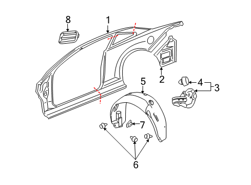 2010 Chevrolet Cobalt Quarter Panel & Components Liner-Rear Wheelhouse Panel Diagram for 15242051