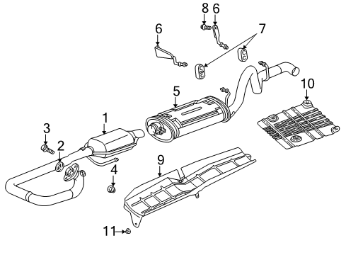 1997 Jeep Wrangler Exhaust Components Exhaust Muffler And Tailpipe Diagram for 52019241