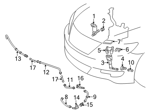 2011 Lexus LS600h Washer Components Nozzle Sub-Assembly, HEADLAMP Washer Diagram for 85044-50060-A0