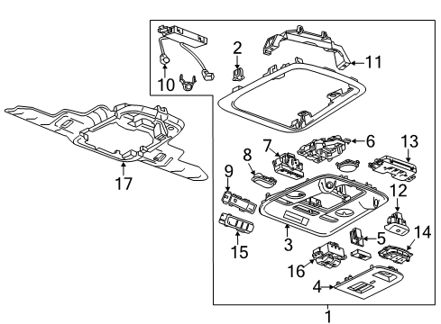 2019 Cadillac ATS Overhead Console Overhead Console Diagram for 23191103