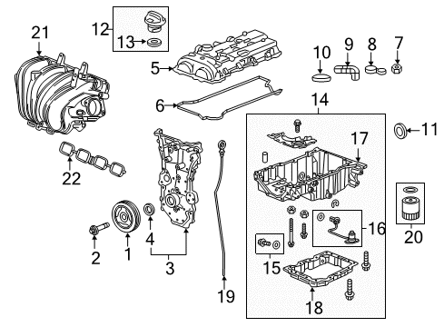 2017 GMC Canyon Engine Parts, Mounts, Cylinder Head & Valves, Camshaft & Timing, Variable Valve Timing, Oil Pan, Oil Pump, Balance Shafts, Crankshaft & Bearings, Pistons, Rings & Bearings Lower Oil Pan Diagram for 12673401