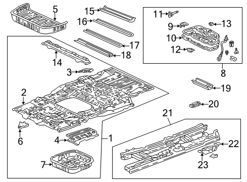 1999 Honda Odyssey Pillars, Rocker & Floor - Floor & Rails Crossmember A, Middle Floor Diagram for 65710-S0X-A00ZZ