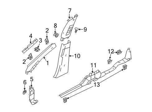 2008 Mercury Sable Interior Trim - Pillars, Rocker & Floor Windshield Pillar Trim Diagram for 8G1Z-5403598-AB