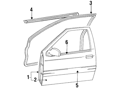 1991 Toyota Tercel Front Door & Components, Exterior Trim Moulding, Front Door, Outside LH Diagram for 75732-16671