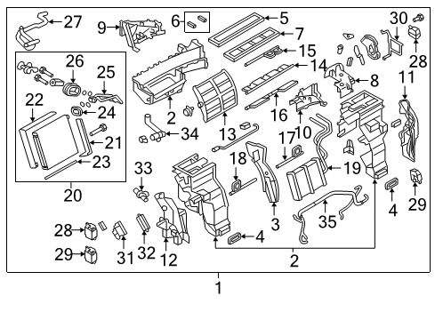 2018 Infiniti QX80 A/C Evaporator & Heater Components EVAPOLATOR Assembly-Front Diagram for 27280-1LA0C
