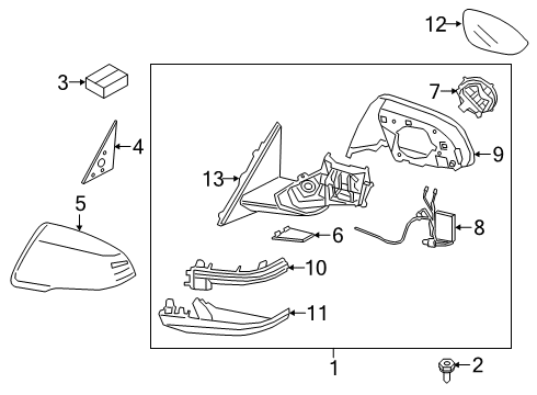 2020 Toyota GR Supra Outside Mirrors Mirror Assembly Diagram for 87910-WAA11
