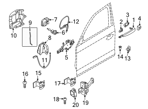 2015 BMW 328i xDrive Front Door Carrier Outside Door Handle Front Right Diagram for 51217242568