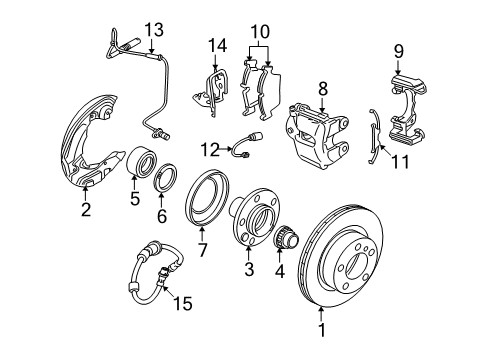 2007 BMW 328xi Brake Components Front And Rear Brake Pad Wear Sensor Diagram for 34356789440