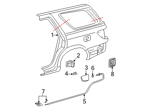 2007 Toyota Sequoia Quarter Panel & Components Release Lever Diagram for 77050-0C020