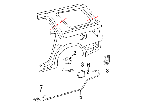 2003 Toyota Sequoia Fuel Door Release Lever Diagram for 77050-0C010